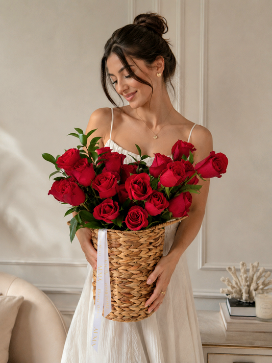 Classic Red Rose Basket